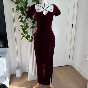Rasario Red Velvet Slit Dress